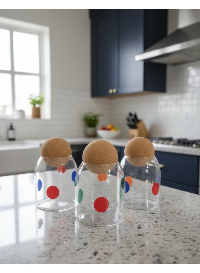 زوبا طقم برطمانات زجاجية 3 قطع محكمة الإغلاق مع غطاء خشب خيزران دائري بتصميم أنيق- متعدده الاستخدامات للتوابل والشاي والسكر وغيرهم - Image 1